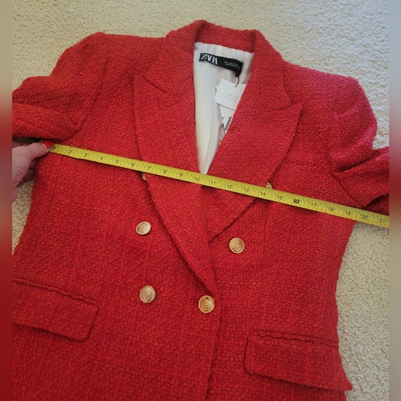 NWT Zara Red Tweed Blazer, size Large - Picture 7 of 9
